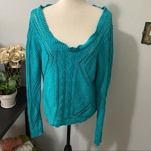Teal american eagle knit sweater - boatneck